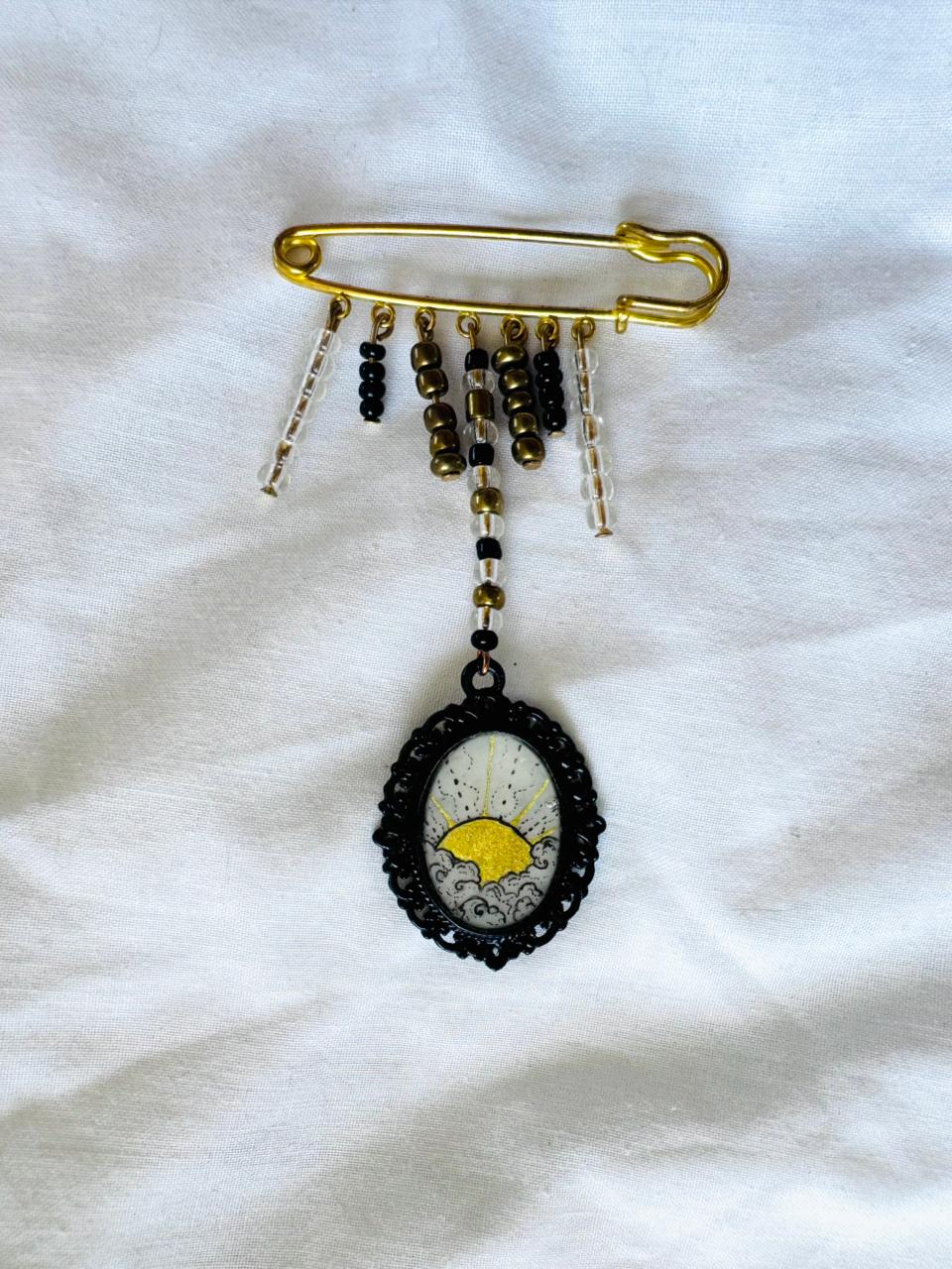 Gold Sun Safety Pin Mini Original Painting