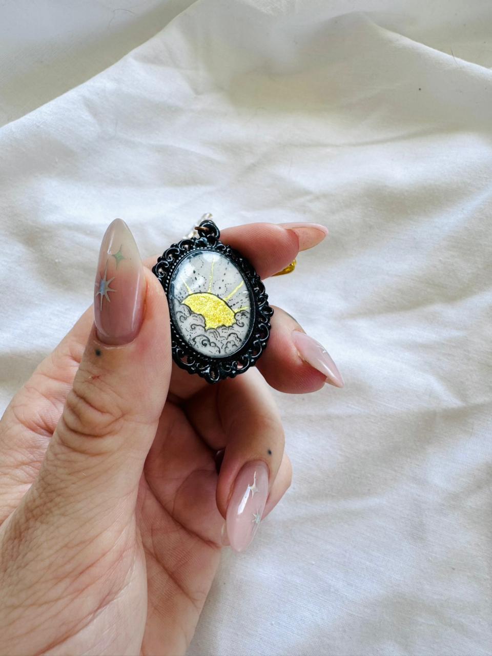 Gold Sun Safety Pin Mini Original Painting